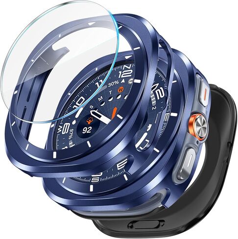 حافظة معدنية 3 في 1 من LETOID لساعة سامسونج جالاكسي الترا واقي شاشة 47 ملم، وجه ممتص للصدمات من الفولاذ المقاوم للصدأ، غطاء خلفي صلب من البولي كربونات وفيلم زجاجي مقوى 9H لساعة جالاكسي 7 الترا - أسود in Kuwait