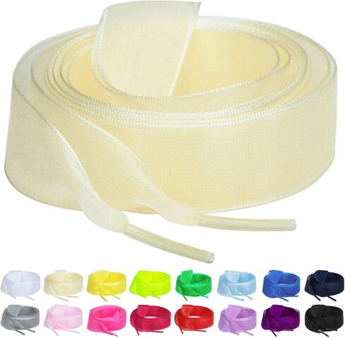 Booyckiy 2 زوج أربطة حذاء من خيوط الثلج المسطحة للنساء بعرض 2 سم من شريط الساتان in Kuwait