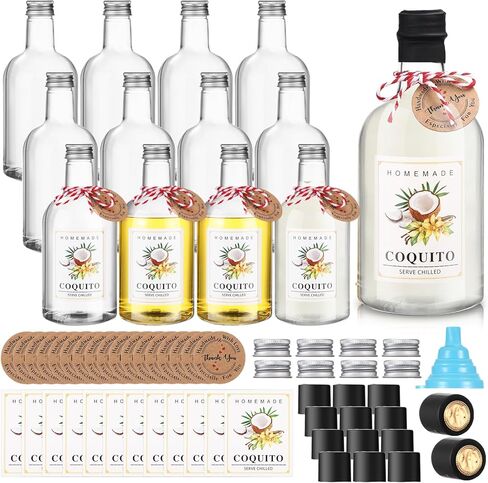 Baderke 48 Set Christmas Plastic Coquito Bottles 16 oz Christmas Wine Bottles with Caps and Tags Xmas Homemade Coquito for Home Brewing Xmas Party Favors (Black) in Saudi Arabia