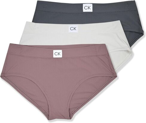 ملابس داخلية نسائية من Calvin Klein مكونة من 3 قطع من مزيج البوليستر المضلع منخفض الارتفاع، in Kuwait