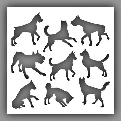 Dogs Silhouette Stencil - Choose a Size (6"x6") - Laser-Cut Reusable Plastic in Saudi Arabia