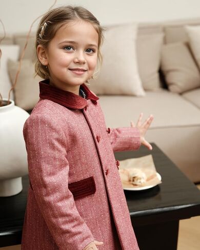 Twoflower Toddler Girl's Double-Breasted Trench Coat with Velvet Collar | Classic Fall & Winter Jacket Dress in Saudi Arabia