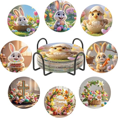 UPINS 8Pcs Valentine's Day Diamond Art Painting Coasters for Drinks DIY Life Coaster Diamond Art Kits for Adults Kids Beginners Diamond Art Craft Supplies in Kuwait