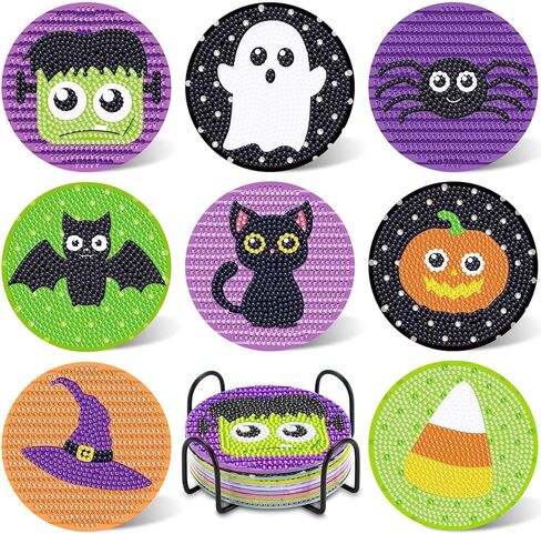 UPINS 8Pcs Valentine's Day Diamond Art Painting Coasters for Drinks DIY Life Coaster Diamond Art Kits for Adults Kids Beginners Diamond Art Craft Supplies in Kuwait