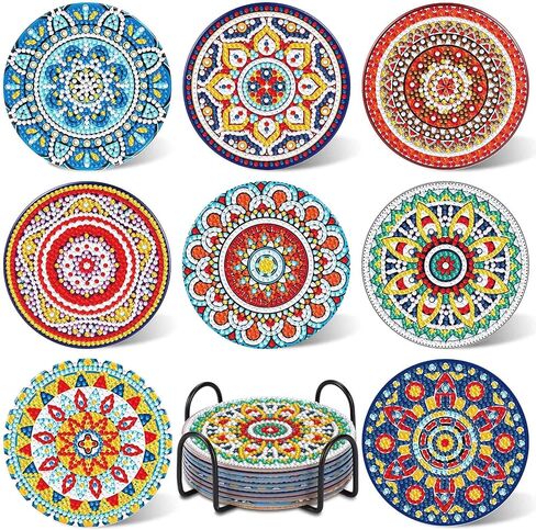 UPINS 8Pcs Valentine's Day Diamond Art Painting Coasters for Drinks DIY Life Coaster Diamond Art Kits for Adults Kids Beginners Diamond Art Craft Supplies in Kuwait