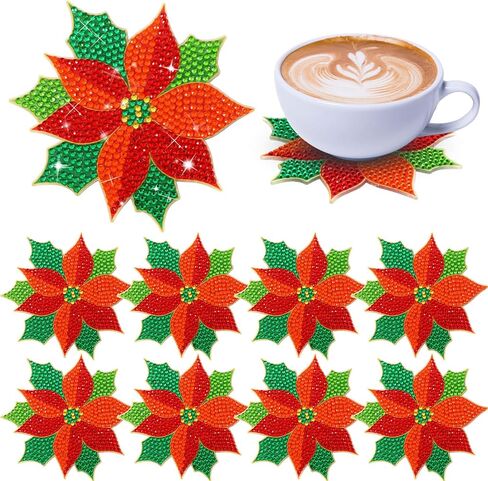 UPINS 8Pcs Valentine's Day Diamond Art Painting Coasters for Drinks DIY Life Coaster Diamond Art Kits for Adults Kids Beginners Diamond Art Craft Supplies in Kuwait