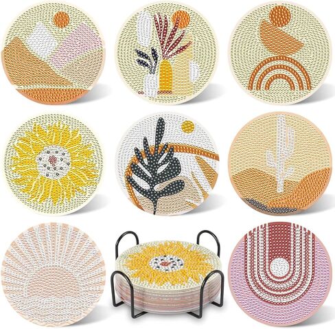 UPINS 8Pcs Valentine's Day Diamond Art Painting Coasters for Drinks DIY Life Coaster Diamond Art Kits for Adults Kids Beginners Diamond Art Craft Supplies in Kuwait