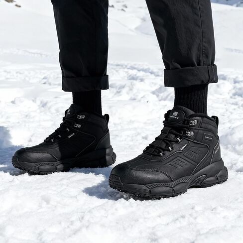 Men's Waterproof Snow Boots Winter Hiking Boots with Crystal Long-Pile Fur Lining | Non-Slip Turbine Grip Insoles | Ankle High Outdoor Boots for Trekking & Work in Saudi Arabia