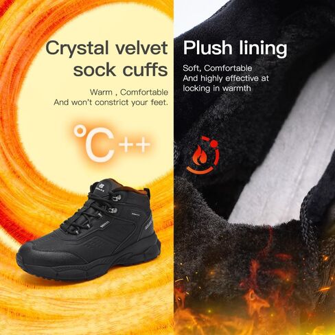 Men's Waterproof Snow Boots Winter Hiking Boots with Crystal Long-Pile Fur Lining | Non-Slip Turbine Grip Insoles | Ankle High Outdoor Boots for Trekking & Work in Saudi Arabia
