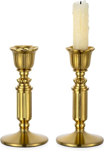 Gold Candle Holders Vintage Decor - Romadedi Solid Brass Candlestick Taper Holder for Wedding Christmas Table Centerpiece Mantel Home Decoration 5.5 Inch Set of 2 in Saudi Arabia