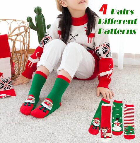 YXBQueen Christmas Socks for Kids Fuzzy Christmas Socks Crew Holiday Socks for Toddler Children Baby Girls Boys Cotton Socks in Saudi Arabia