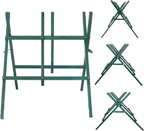 Log Sawhorse, Log Cutting Stand, Heavy Duty Log Sawbuck Cutting Firewood, Adjustable Steel Saw Horse, Folding Log Cutting Sawhorse, Miter Saw Stand, Green Color, Weight Capacity 150LBS in Saudi Arabia