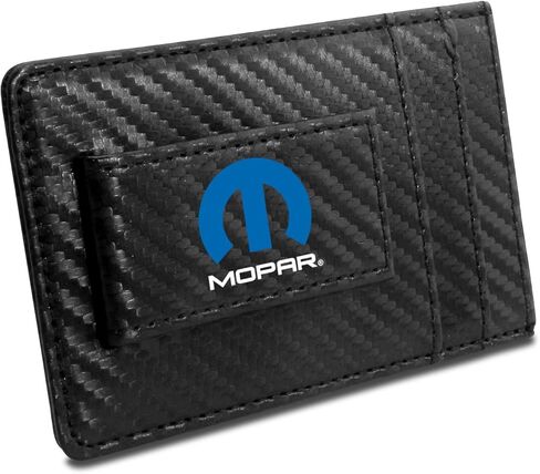 iPick Image Mopar محفظة جلدية سوداء من ألياف الكربون RFID حافظة بطاقات مشبك نقود لشاحن تشالنجر SRT، 4-3/8 بوصة × 2-3/4 بوصة in Kuwait