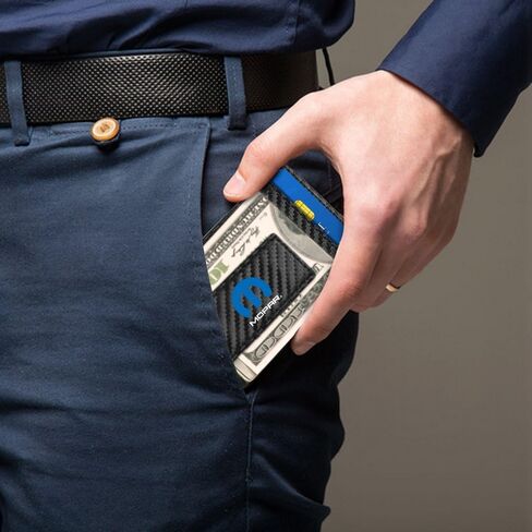 iPick Image Mopar محفظة جلدية سوداء من ألياف الكربون RFID حافظة بطاقات مشبك نقود لشاحن تشالنجر SRT، 4-3/8 بوصة × 2-3/4 بوصة in Kuwait