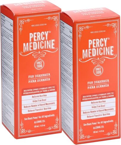 OAKHURST COMPANY Percy Medicine for Diarrhea, Firm Stool, and Digestive Support – Anti-Diarrheal Liquid with Bismuth Subsalicylate 1050mg, Rhubarb Orange Cinnamon Flavor (4 Fluid Ounces) in Saudi Arabia