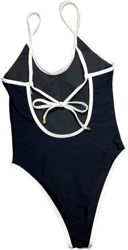 Sexy Colorblock Backless One-Piece Swimsuit for Women High Stretch Spaghetti Strap Monokini for Beach and Vacation in Saudi Arabia