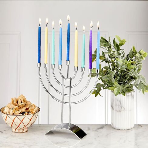 Steel Menorah by Rite Lite | Modern & Luxurious Shiny Silver Finish Menora Hanukkah Gifts Jewish Holiday Party Favors Chanukah Candle Holder Festival of Lights Accessories Decorations 8.6" H in Saudi Arabia