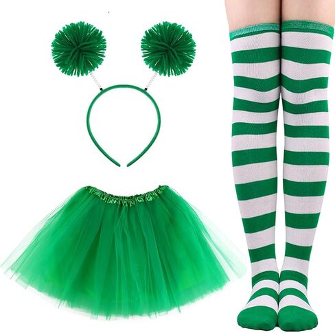 BAOPLAYKIDS 3 Piece Tulle Tutu Costume Set for Women Include Striped Knee Socks, 3 Layered Tulle Tutu Skirt, Pom Pom Headband in Kuwait