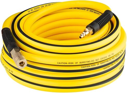 خرطوم ضاغط هواء هجين PVC/مطاط 3/8 بوصة × 100 قدم، 300 رطل لكل بوصة مربعة، متين، خفيف الوزن، مع وصلة توصيل نحاسية صناعية وقابس 1/4 بوصة، مقيدات الانحناء، برتقالي (100 بوصة) in Saudi Arabia