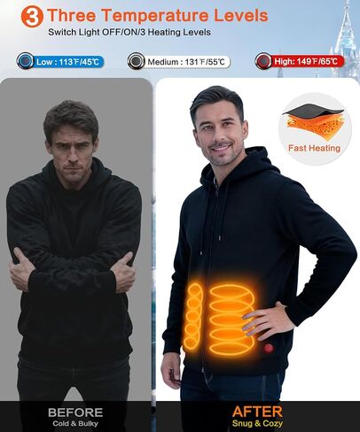 Heated Hoodie for Men Women with Battery Pack 7.4V Fleece Lined Heated Sweatshirt with 8 Heating Zones in Saudi Arabia