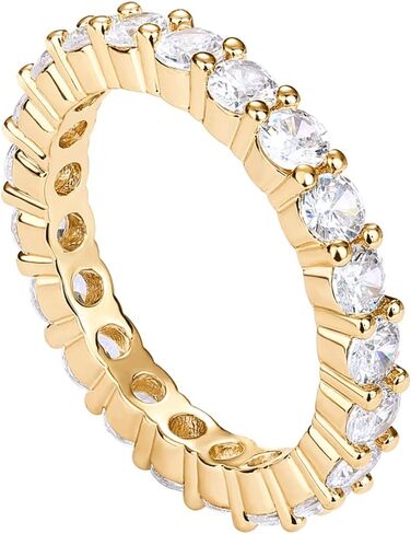 PAVOI 14K Gold Plated Cubic Zirconia Stackable Eternity Ring - 3.0mm Gold Wedding Ring for Women - Fake Promise Band Stacking Jewelry in Saudi Arabia