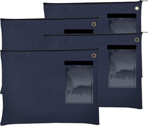 BankSupplies Canvas Zipper Bags | 14W x 11H | Set of 4 | Large Storage Bags | Grommet for Zip Tie & Padlock | 5W x 3H Framed Cardholder | Zipper Closure | Bank Bags in Kuwait