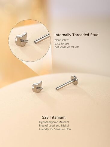 Aumeo 16G Titanium Labret Jewelry Internally Threaded Labret Stud for Tragus Monroe Cartilage Helix Piercing Jewelry in Saudi Arabia