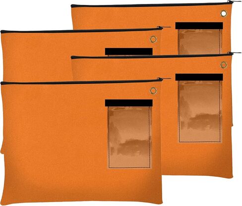 BankSupplies Canvas Zipper Bags | 14W x 11H | Set of 4 | Large Storage Bags | Grommet for Zip Tie & Padlock | 5W x 3H Framed Cardholder | Zipper Closure | Bank Bags in Kuwait