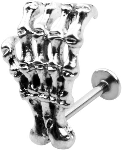 2X 2pcs Stainless Steel Skull Hand Earring Tragus Lip 16G Bar Jewelry - Gothic Skeleton Hand Ear Cuff Piercing Labret Studs Rings for Men and Women in Saudi Arabia