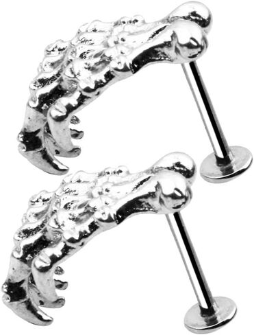 2X 2pcs Stainless Steel Skull Hand Earring Tragus Lip 16G Bar Jewelry - Gothic Skeleton Hand Ear Cuff Piercing Labret Studs Rings for Men and Women in Saudi Arabia