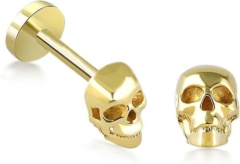 14K Gold Skull Stud Piercing, Gold Tragus Piercing, 18G Stud Piercing, Helix Piercing, Conch Piercing, Cartilage Piercing in Saudi Arabia
