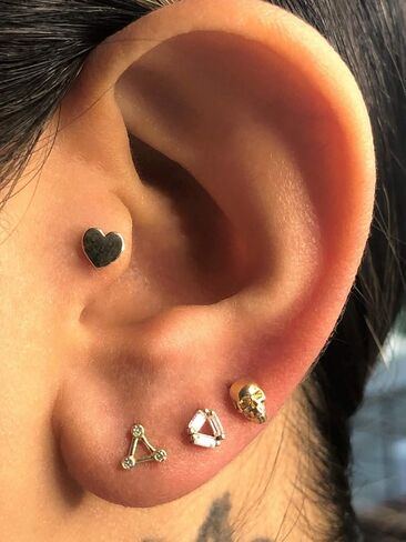 14K Gold Skull Stud Piercing, Gold Tragus Piercing, 18G Stud Piercing, Helix Piercing, Conch Piercing, Cartilage Piercing in Saudi Arabia