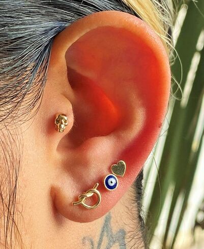 14K Gold Skull Stud Piercing, Gold Tragus Piercing, 18G Stud Piercing, Helix Piercing, Conch Piercing, Cartilage Piercing in Saudi Arabia