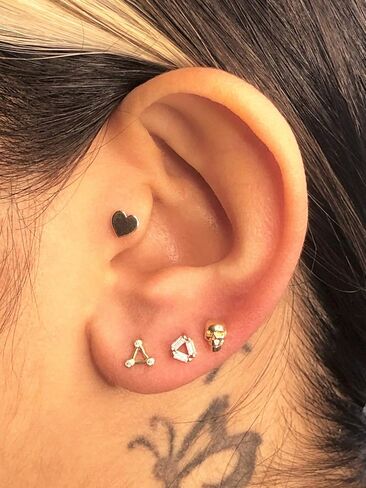 14K Gold Skull Stud Piercing, Gold Tragus Piercing, 18G Stud Piercing, Helix Piercing, Conch Piercing, Cartilage Piercing in Saudi Arabia