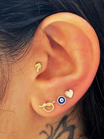 14K Gold Skull Stud Piercing, Gold Tragus Piercing, 18G Stud Piercing, Helix Piercing, Conch Piercing, Cartilage Piercing in Saudi Arabia