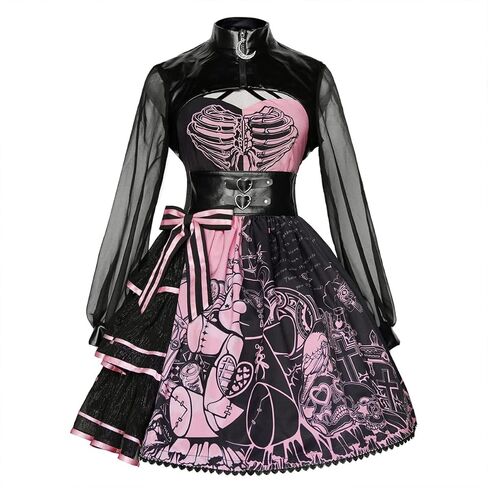فستان ZZEQYG للسيدات على الطراز القوطي لوليتا Steampunk Vampire Dress Halloween femboy in Kuwait