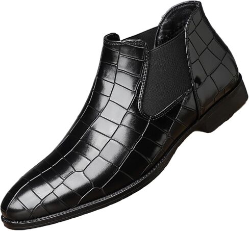 Leather Print Chelsea Boots Elastic Band Business Slip On Ankle Boots Fashion Classic Pull On Business Work Party Chukka Boots for Mens Dress Boots in Saudi Arabia