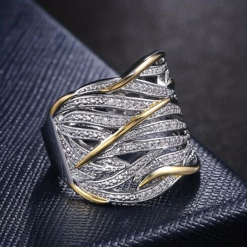 White Gold Plated Cubic Zirconia Sparkling Leaf Pattern Statement Ring Personalized Accessory Ideal for Women's Daily Casual Wear Party Holiday Anniversary Love Jewelry Gift in Saudi Arabia