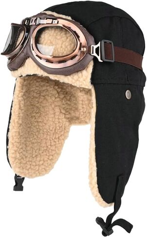 URAWOW شيربا طيار الصياد قبعة للرجال النساء نظارات التزلج الصيد Ushanka تروبر الروسية قبعة أفخم الرجعية فو الفراء in Kuwait