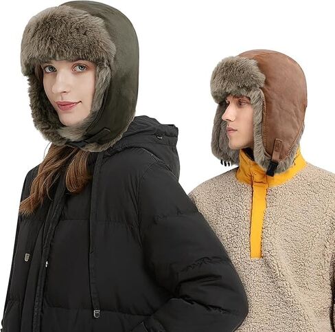 Ibluelover الصياد قبعة الدافئة الروسية Ushanka جندي قبعة فو الفراء إيرفلابس الصيد القبعات مقاوم للماء الشتاء التزلج الإسكيمو قبعة in Kuwait