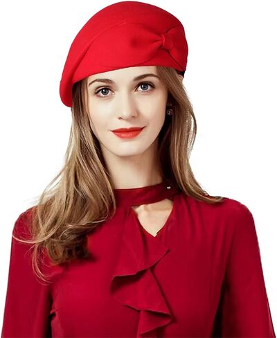 Womens Wool Felt French Berets Pillbox Hat Vintage Beanie Beret Bowknot Cap in Saudi Arabia
