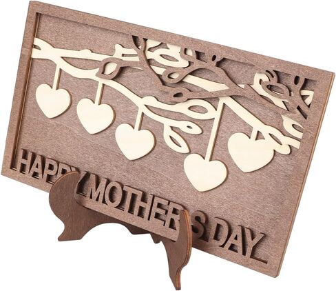 Wooden Family Names Tree Frame, 4Pcs Desktop Ornaments, Engraved Heart and Tree Patterns with Stand Base, Elegant Home Decor for Weddings Birthdays Thanksgiving, Synthetic Wood Mat in Saudi Arabia