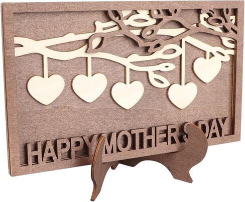 Wooden Family Names Tree Frame, 4Pcs Desktop Ornaments, Engraved Heart and Tree Patterns with Stand Base, Elegant Home Decor for Weddings Birthdays Thanksgiving, Synthetic Wood Mat in Saudi Arabia
