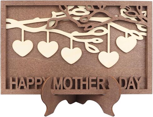 Wooden Family Names Tree Frame, 4Pcs Desktop Ornaments, Engraved Heart and Tree Patterns with Stand Base, Elegant Home Decor for Weddings Birthdays Thanksgiving, Synthetic Wood Mat in Saudi Arabia