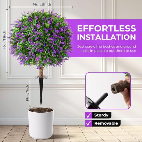 Artificial Lavender Topiary Ball Trees,25'' Set of 2 Artificial Topiary Ball Artificial Shrub Bushes with Ground Spike,UV Resistant Artificial Plants for Indoor Outdoor Front Porch Garden(Lavender) in Saudi Arabia