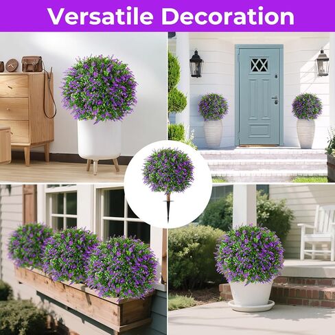 Artificial Lavender Topiary Ball Trees,25'' Set of 2 Artificial Topiary Ball Artificial Shrub Bushes with Ground Spike,UV Resistant Artificial Plants for Indoor Outdoor Front Porch Garden(Lavender) in Saudi Arabia
