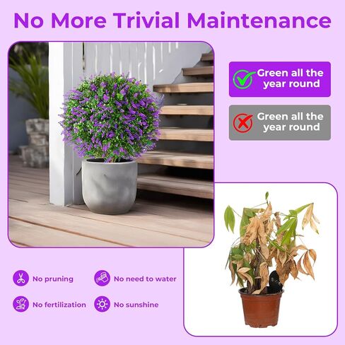 Artificial Lavender Topiary Ball Trees,25'' Set of 2 Artificial Topiary Ball Artificial Shrub Bushes with Ground Spike,UV Resistant Artificial Plants for Indoor Outdoor Front Porch Garden(Lavender) in Saudi Arabia