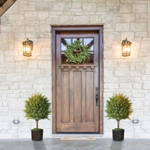 HOMCOM Artificial Plants Set of 2 Decorative Cedar Topiary Trees in Pots, Fake Plants for Home Indoor Outdoor Front Porch, 21.7 inch, Green in Saudi Arabia
