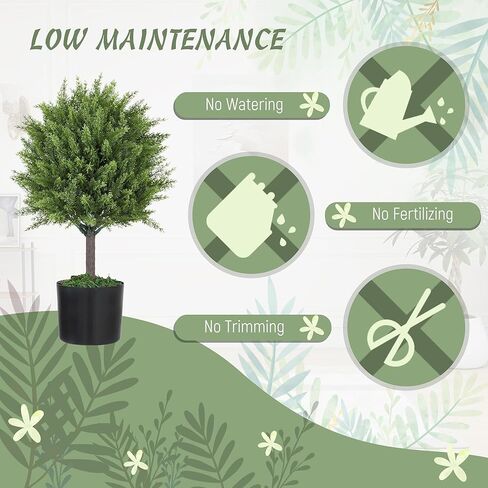 HOMCOM Artificial Plants Set of 2 Decorative Cedar Topiary Trees in Pots, Fake Plants for Home Indoor Outdoor Front Porch, 21.7 inch, Green in Saudi Arabia