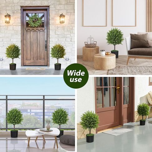 HOMCOM Artificial Plants Set of 2 Decorative Cedar Topiary Trees in Pots, Fake Plants for Home Indoor Outdoor Front Porch, 21.7 inch, Green in Saudi Arabia